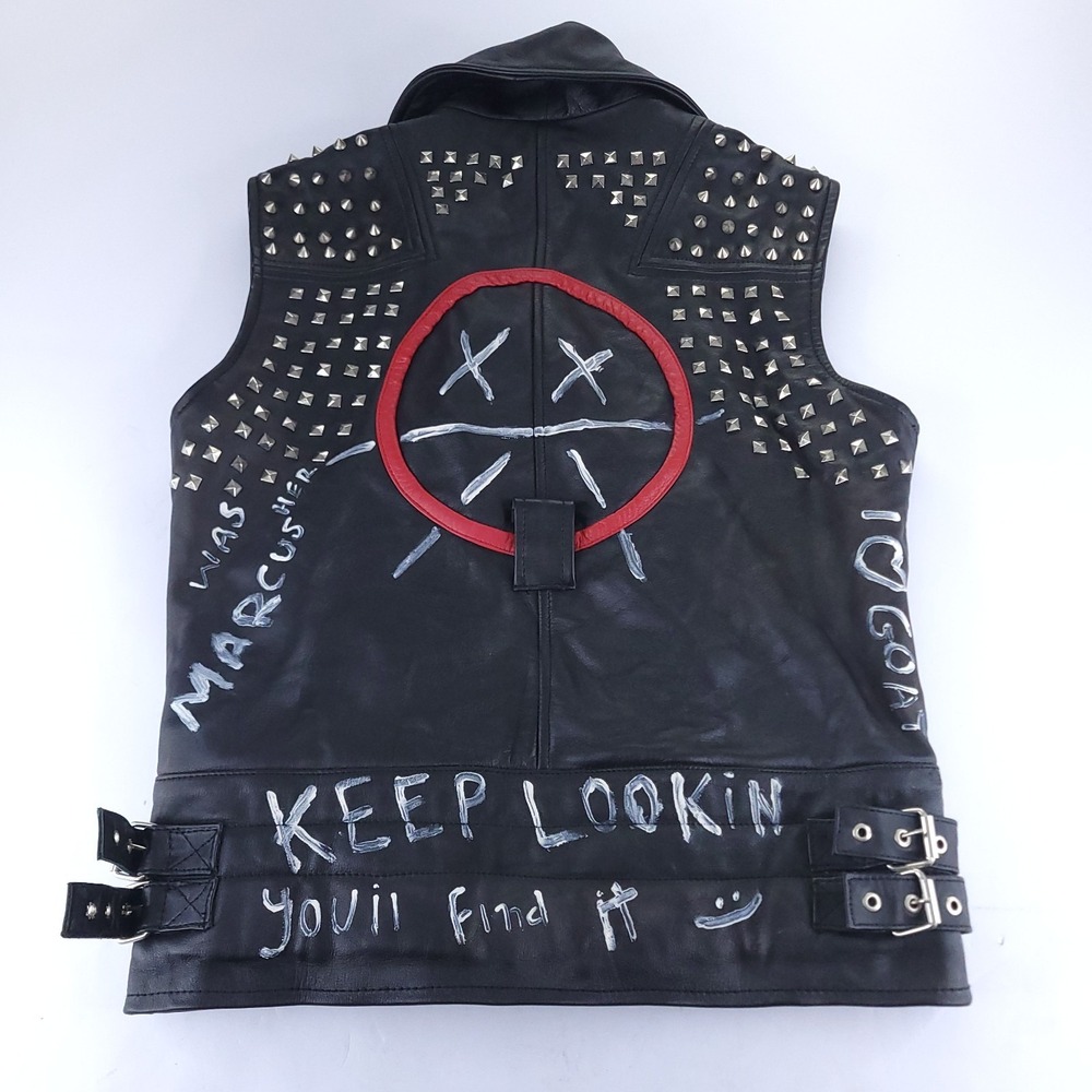 Watch Dogs 2 Legion Dedsec Wrench Studded Leather Vest Adult XS Punk No Hood